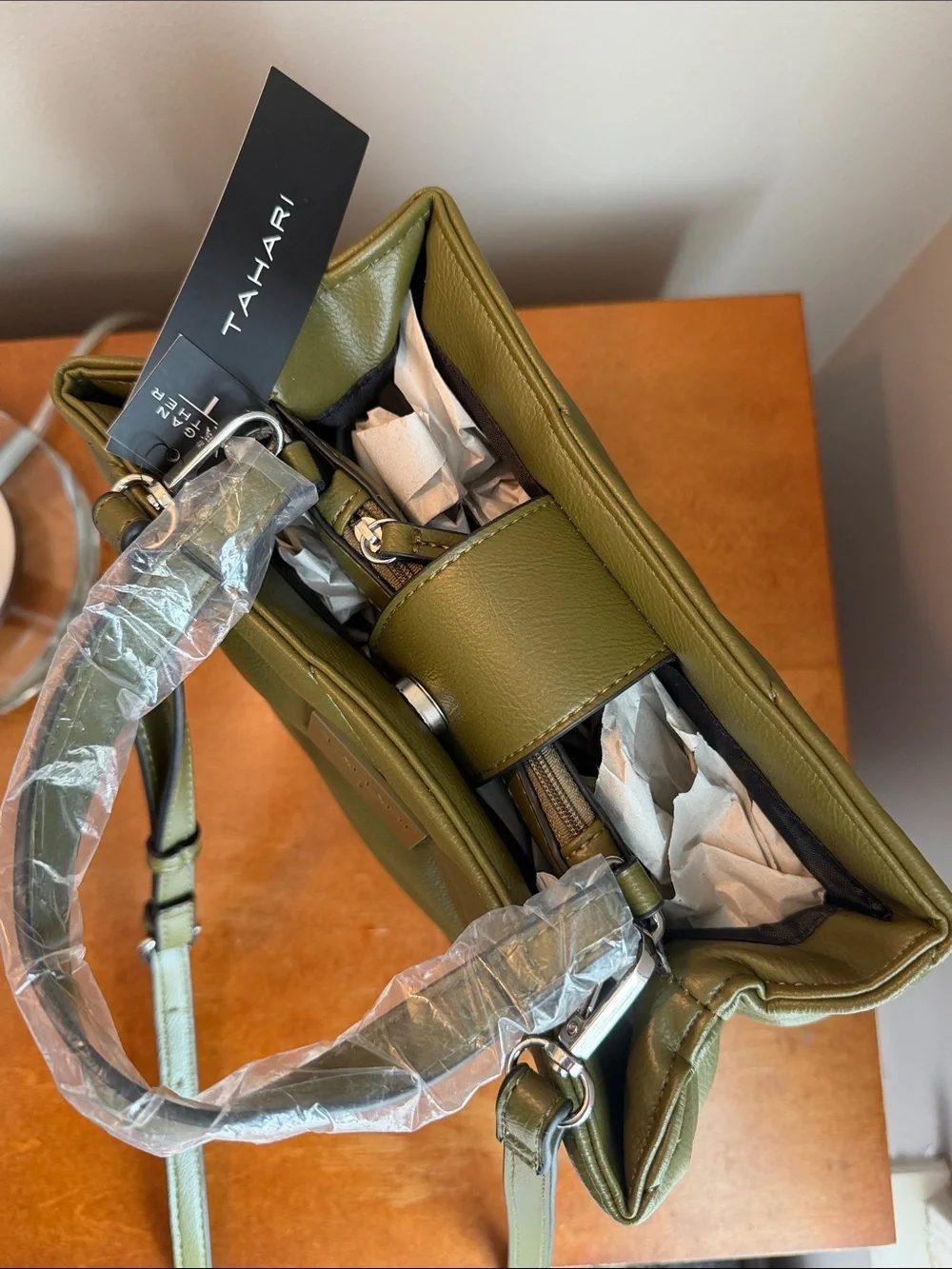 Tahari Olive Quilted Crossbody with Adjustable Strap